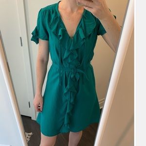 Lil Green Silk Ruffled Shirtdress